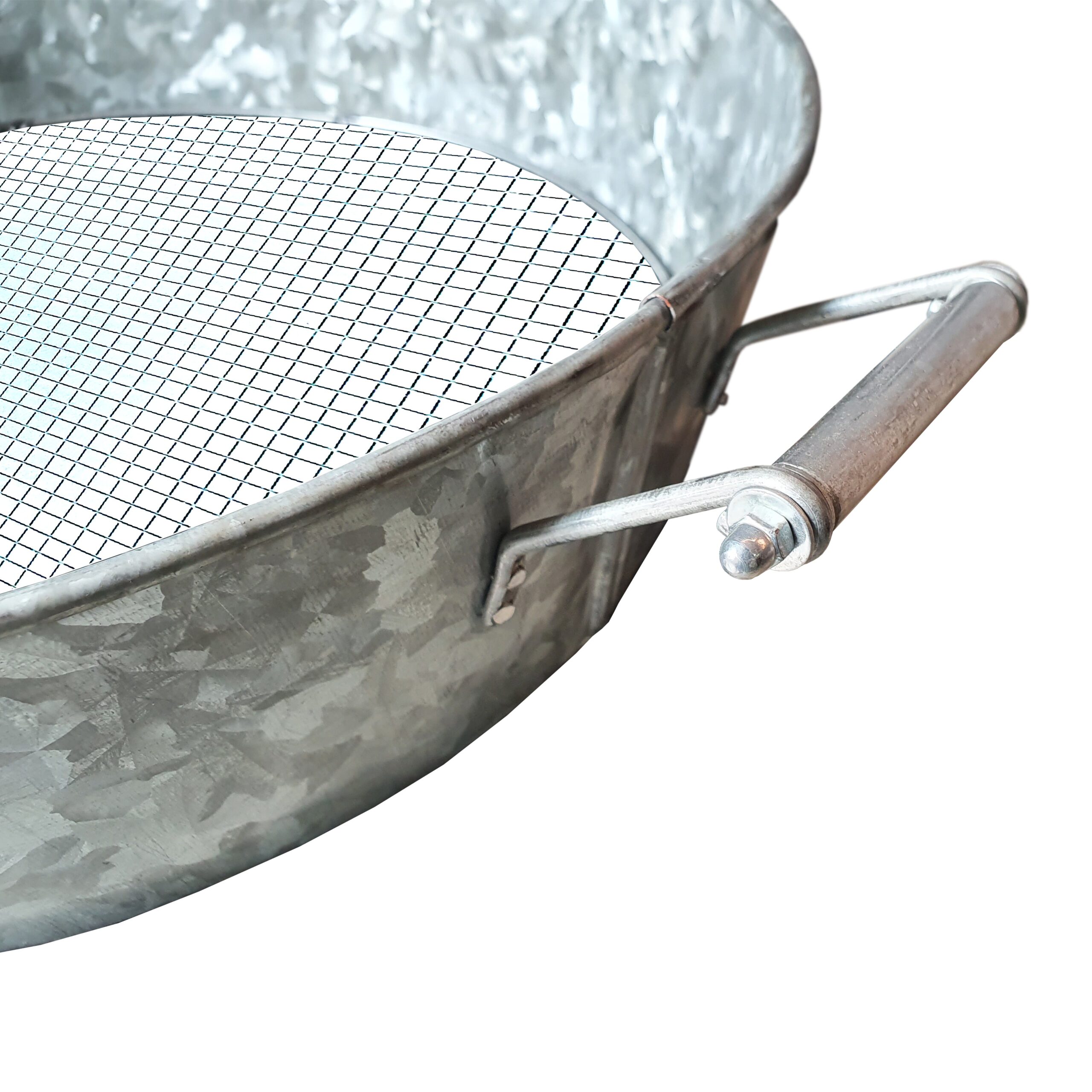 Round Galvanized Steel Compost Sifter with Wire Mesh Design Base, Antique Silver