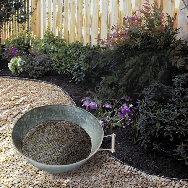 Round Galvanized Steel Compost Sifter with Wire Mesh Design Base, Antique Silver