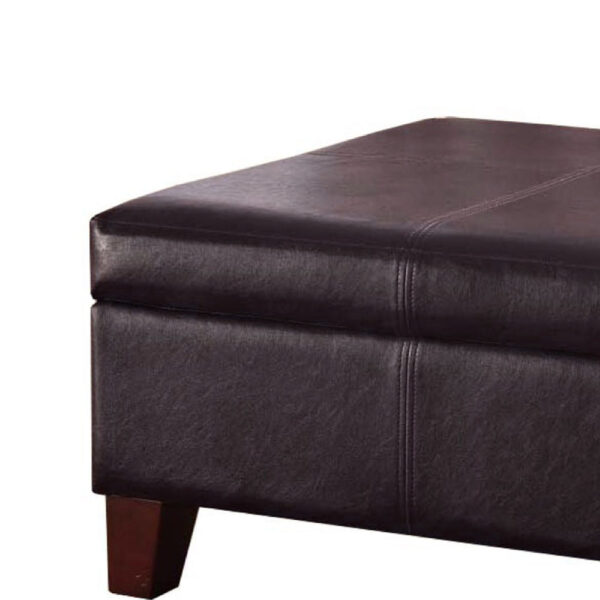 Leatherette Upholstered Wooden Ottoman With Hinged Storage, Brown, Large