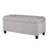 Fabric Upholstered Button Tufted Wooden Bench With Hinged Storage, Gray and Brown