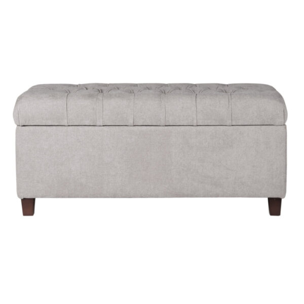 Fabric Upholstered Button Tufted Wooden Bench With Hinged Storage, Gray and Brown