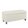 Fabric Upholstered Button Tufted Wooden Bench With Hinged Storage, White and Brown