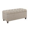 Fabric Upholstered Button Tufted Wooden Bench With Hinged Storage, Beige and Brown