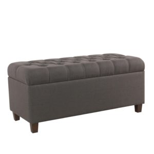 14022026699101323a3bd.jpeg Fabric Upholstered Button Tufted Wooden Bench With Hinged Storage, Dark Gray and Brown