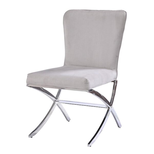 14022026699101fd9127e.jpeg Velvet Upholstered Metal Side Chair with X Style Base, Light Gray and Silver, Set of Two