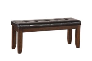 Leatherette Upholstered Tufted Wooden Bench with Chamfered Legs, Brown