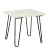 Marble Top End Table with Hairpin Style Metal Legs, White and Black