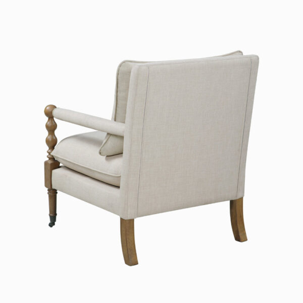 14022026699103e6be1ba.jpeg Fabric Upholstered Wooden Accent Chair with Manchette Armrest, Beige and Brown