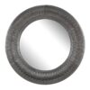 Round Wall Mirror with Thick Embossed Metal Border, Antique Gray
