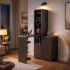 Wooden Wine Cabinet with Spacious Storage and Bar Table, Red Cocoa Brown