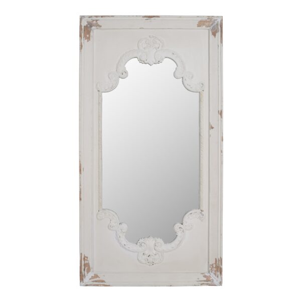 Wooden Rectangle Wall Mirror with Chipped Edges and Hook, White