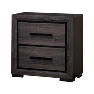 Wooden Nightstand with 2 Drawers and Finger Pull Handle,Gray and Black
