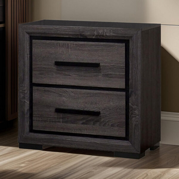 Wooden Nightstand with 2 Drawers and Finger Pull Handle,Gray and Black