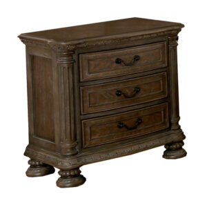 14022026699104fc9b803.jpeg Wooden Nightstand with 3 Drawers and Intricate Carving Details, Brown