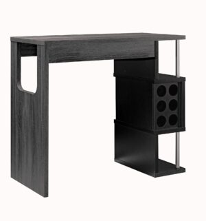 140220266991054be1c72.jpeg Transitional Style Wooden Bar Table with 3 Tier Side Shelves, Gray