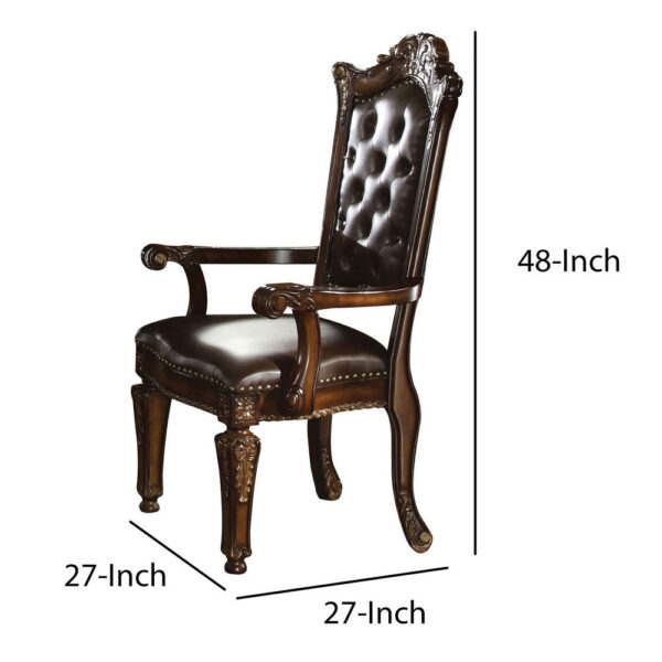 Leather Upholstered Button Tufted Wooden Side Chair, Set of Two,Brown