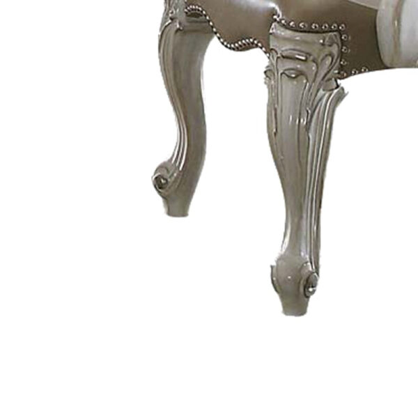 14022026699105c80ed6c.jpeg Faux Leather Upholstered Wooden Arm Chairs, Set of Two, White and Gray