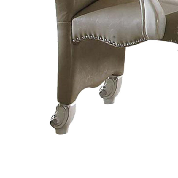 14022026699105c963d19.jpeg Faux Leather Upholstered Wooden Arm Chairs, Set of Two, White and Gray