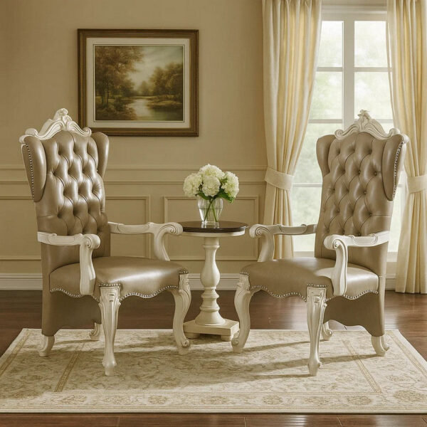 14022026699105cd44e7f.jpeg Faux Leather Upholstered Wooden Arm Chairs, Set of Two, White and Gray