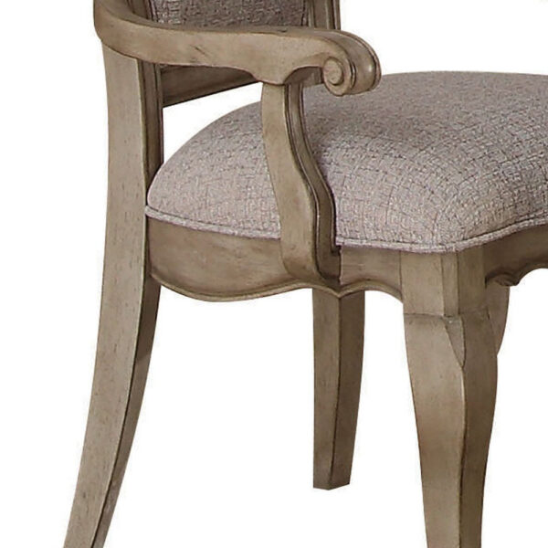 Wooden Arm Chairs with Button Tufting, Set of Two, Gray and Brown