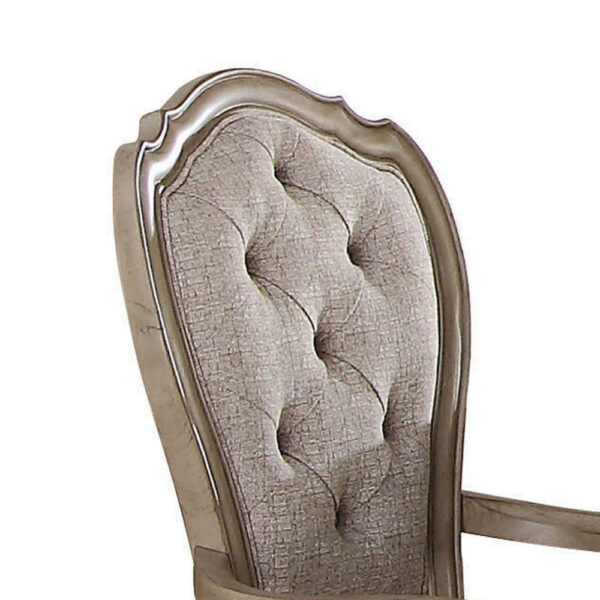 Wooden Arm Chairs with Button Tufting, Set of Two, Gray and Brown