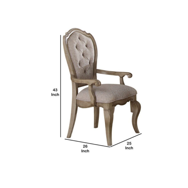 Wooden Arm Chairs with Button Tufting, Set of Two, Gray and Brown
