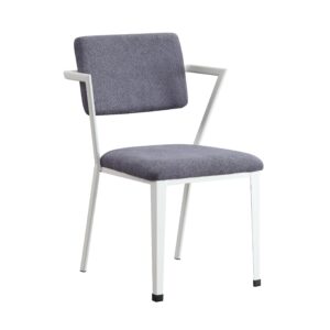 Fabric Upholstered Metal Dining Chair, Set of 2, White and Gray