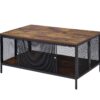 Metal Coffee Table with 1 Bottom Shelf and Mesh Design, Brown and Gray