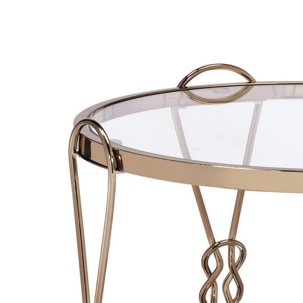 Metal End Table with Mirrored Top and 1 Bottom shelf, Gold and Clear