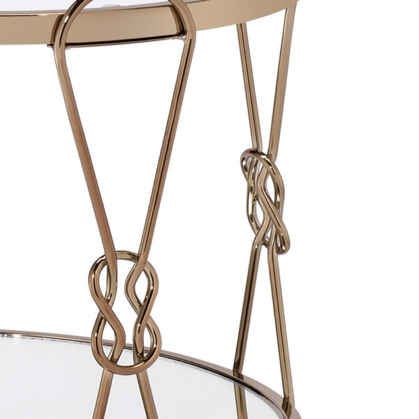 Metal End Table with Mirrored Top and 1 Bottom shelf, Gold and Clear