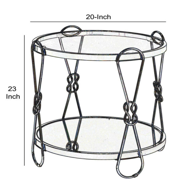 Metal End Table with Mirrored Top and 1 Bottom shelf, Gold and Clear