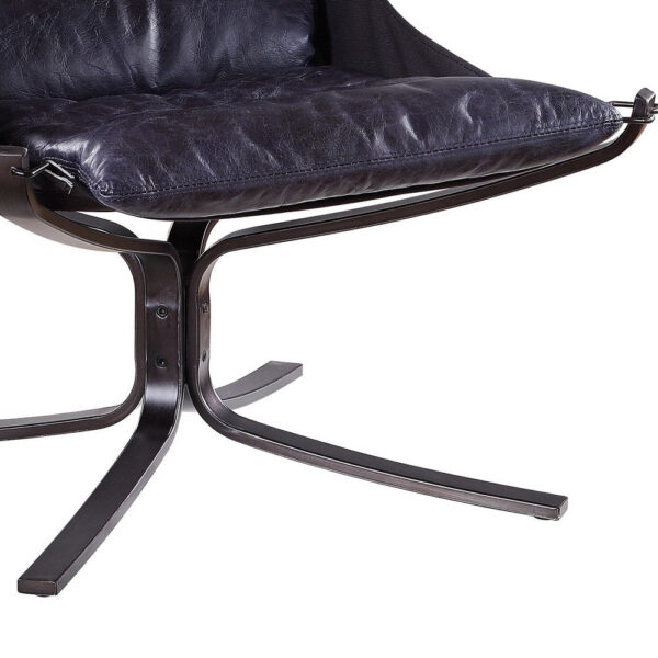 14022026699108f38d29d.jpeg Star Base Metal Accent Chair with Faux Leather Seating, Blue and Brown