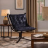 14022026699108f9a10c1.jpeg Star Base Metal Accent Chair with Faux Leather Seating, Blue and Brown