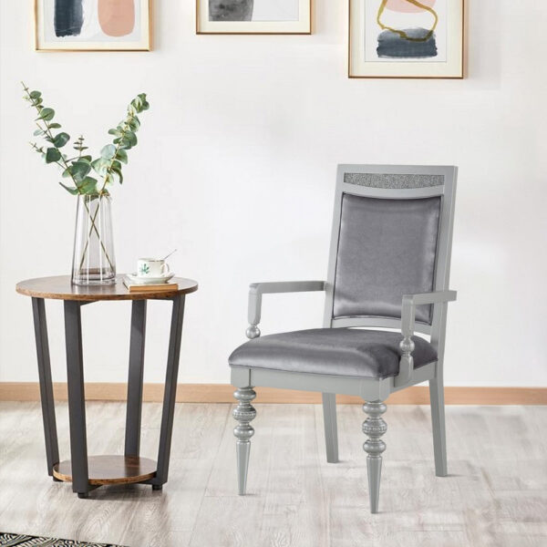 140220266991098dd7a19.jpeg Crystal Inlaid Fabric Upholstered Wooden Arm Chair, Set of 2, Silver