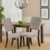 Wooden Side chair with Tufted Back, Set of 2, Brown and Gray