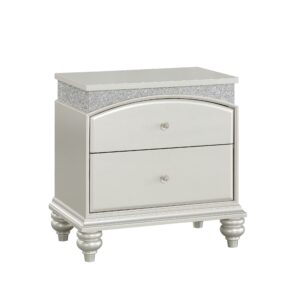 14022026699109be452a5.jpeg Modern Style 2 Drawer Wooden Nightstand with Rhinestone Inlays, Silver