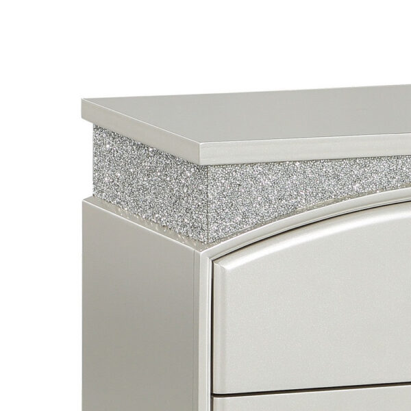 14022026699109cc70a41.jpeg Modern Style 2 Drawer Wooden Nightstand with Rhinestone Inlays, Silver