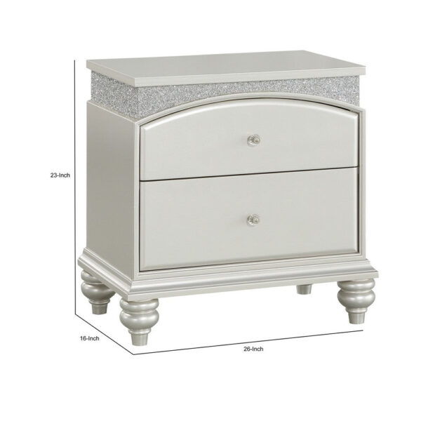 14022026699109cfcb39c.jpeg Modern Style 2 Drawer Wooden Nightstand with Rhinestone Inlays, Silver