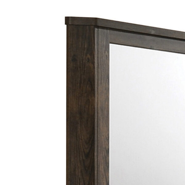 Transitional Style Wooden Decorative Mirror with Grooved Panels, Brown