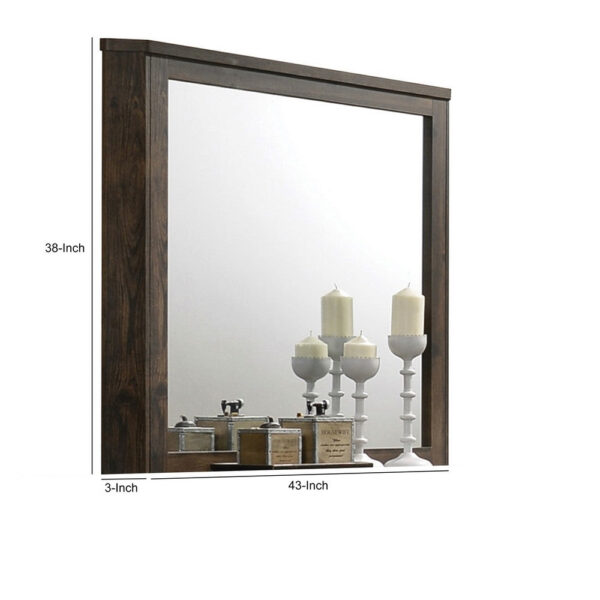 Transitional Style Wooden Decorative Mirror with Grooved Panels, Brown