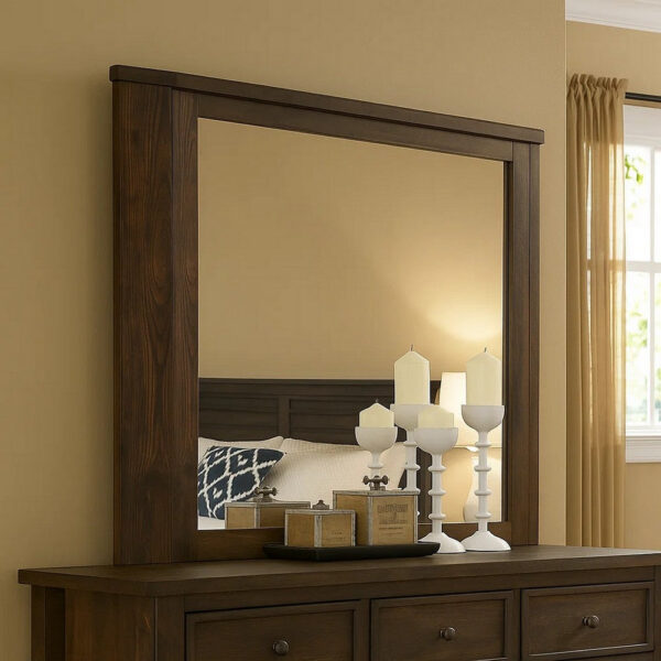 Transitional Style Wooden Decorative Mirror with Grooved Panels, Brown