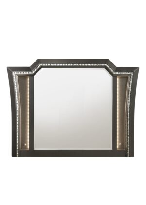 Contemporary Style Wooden Decorative Mirror with LED Lights, Gray
