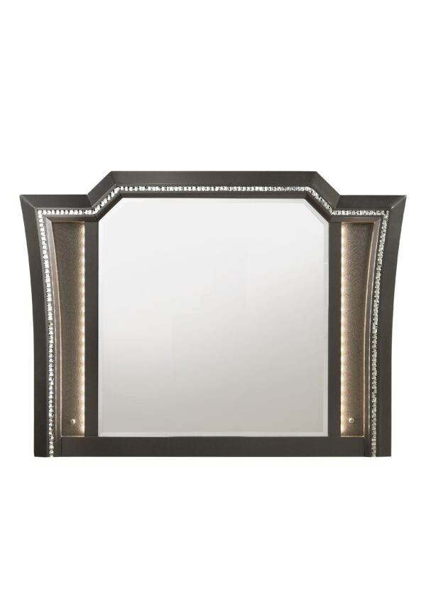 Contemporary Style Wooden Decorative Mirror with LED Lights, Gray