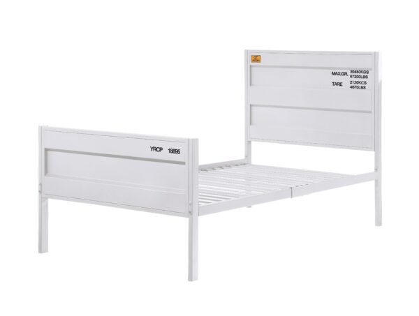 1402202669910af121e68.jpeg Industrial Style Metal Twin Size Bed with Straight Leg Support, White
