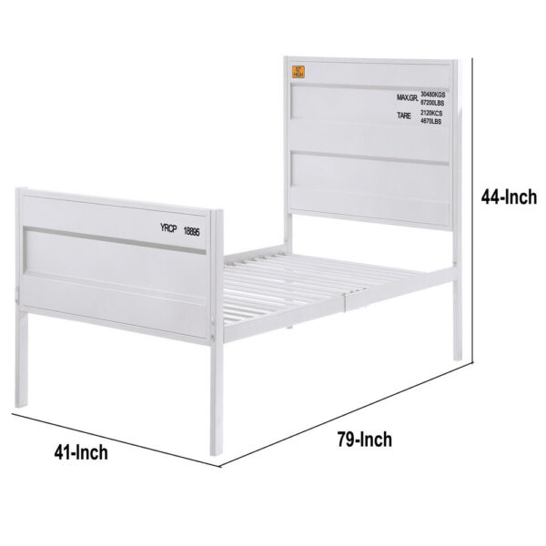 1402202669910b10afa3c.jpeg Industrial Style Metal Twin Size Bed with Straight Leg Support, White
