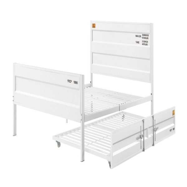 Industrial Style Metal Full Size Bed with Straight Leg Support, White