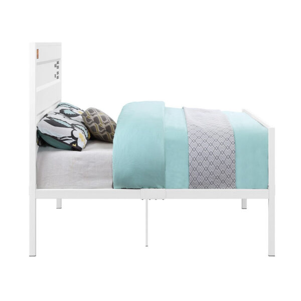Industrial Style Metal Full Size Bed with Straight Leg Support, White