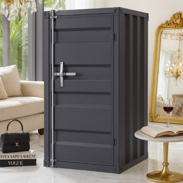 Industrial Style Metal Chest with Recessed Door Front, Gray