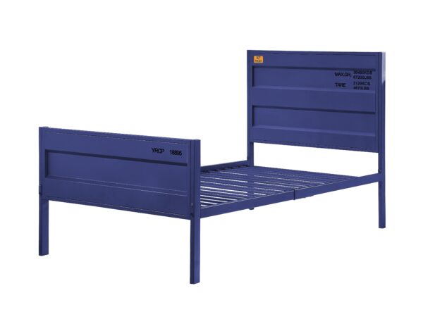 1502202669910e6ef3edb.jpeg Industrial Style Metal Twin Size Bed with Straight Leg Support, Blue