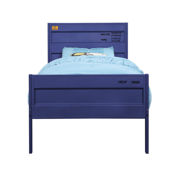 1502202669910e8703589.jpeg Industrial Style Metal Twin Size Bed with Straight Leg Support, Blue